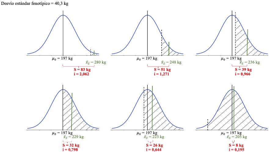 Diferencial e intensidad de selección representados gráficamente, suponiendo características de distribución normal
